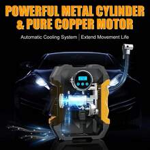 Carsun Portable Air Pump Tire Inflator, 9.8ft Power Cord - 12VDC Powered - Auto Shut-Off, Fast Inflation Electric Air Pump For Car Tires - Car Accessories, With Digital Pressure Gauge, LED Light, Yellow - 9.8FT Wired Digital Display Model - View 7