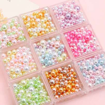 Multi-Size Colorful Holeless Faux Pearl ABS Beads, DIY Makeup Box Fillers, Resin Crafts, Nail Art, Wedding Home Tabletop Decor