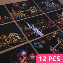 12 Pcs Scratch Postcard, World Famous City Night Scene Scratch Drawing For Teens & Adults, Includes 12 Pre-Printed Cityscape Designs & 12 Scratching Pen, Stress Relief & Screen-Free Activity, Perfect Unique Gift For Men, Women, Christmas, Birthday - 12-piece Scratch Paper Set - View 1