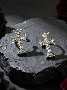 2 piezas Juego de ganchos para orejas de aleación de zinc con cruz, ganchos para orejas personalizados - Plateado - Ver 2