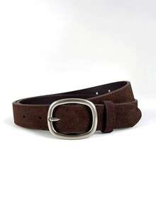 2/1pc New Women's Faux Suede PU Belt, Vintage Versatile American Style Brown Jeans Belt - Multicolor - View 4