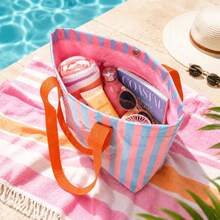 1pc Personalized Striped PVC Beach Tote Bag, Customized Rope Strap Name Shoulder Bag, Large Capacity Pool Bag, Birthday Gift For Her, Summer Vacation Shoulder Tote Bag - Multicolor - View 8