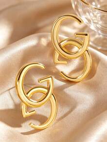 1 Pasang Anting Tusuk Huruf Geometris Modis, Cocok untuk Pemakaian Sehari-hari - Yellow Gold - View 2