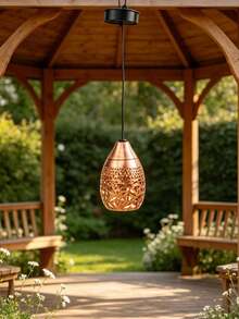 1pc Copper-Colored Solar Hanging Lantern, Hummingbird Hollow Metal Pendant Light, Vintage Outdoor Solar Light, Waterproof Garden Decor Light, Suitable For Patio/Yard/Walkway Romantic Atmosphere Lighting - Multicolor - View 5
