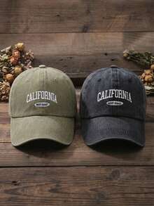 BONNY BOOM 2件裝 CALIFORNIA WEST COAST 刺繡復古水洗中性棒球帽卡車帽，Y2K戶外防曬可調節旅行度假禮物，適合朋友、家人、情侶，聖誕節、萬聖節、開學季、學生、情人節、母親節、父親節、婚禮、教師、單色派對、嘉年華 - 做舊黑色+做舊卡其色 - 查看 4