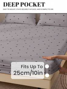 1pc Fitted Sheet, Soft And Comfortable Mattress Protector, Bedroom Use, All Season, Dust-Proof And Anti-Slip, Geometric Pattern Flat Sheet, Suitable For Twin, Full, Queen, King Size Beds, Machine Washable (Pillowcase Not Included) - Multicolor - View 4