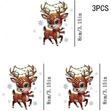 1/2/3PCS Water-Washable Heat Transfer Prints, Plaid Scarf Deer Antlers Wrapped With Colorful Lights Snowflake Cartoon Christmas Pattern, Suitable For T-Shirts, Bags, Pillows - Multicolor - View 8