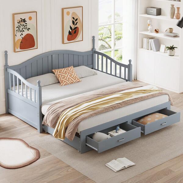 Sofa Bed Frame Made Of Solid Wood, Grey