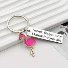 1pc Inspirational Flamingo Stainless Steel Keychain, Creative Gift Pendant, Graduation Gift, Workplace Encouragement, Bag Charm, Car Hanging Decoration, Key Ring - Multicolor - View 1