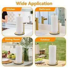 Baofeng 1pc Stainless Steel Countertop Paper Towel Holder, Non-Slip Base Easy-Tear Paper Roll Dispenser, Suitable For Standard And Large Rolls, Space-Saving Kitchen Bathroom Home Decor Stand, Free Hook Included, Gold/Silver/Black Optional - Multicolor - View 9