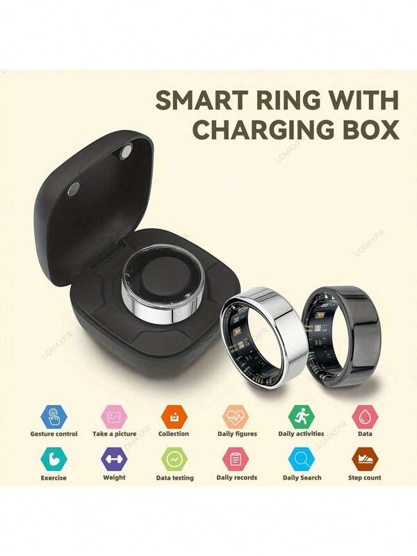 MixtataDi Smart Ring With Charging Case, Activity And Fitness Tracker With Steps, Calories, Sleep Tracking, Exercise Monitoring Function, For IOS And Android Phones, Fitness Ring, Health Tracking Ring - Holiday, Birthday, Couple Gift
