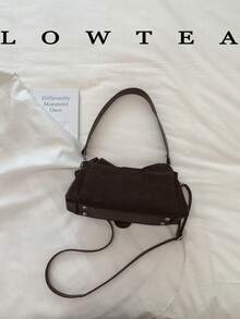 Low Tea 1件純色PU布料單肩包，女款復古時尚枕頭肩背包，頂部單手柄設計，翻蓋開合，適合旅行、購物、約會，女性禮物，通勤、戶外、旅行、出遊完美選擇 - 咖啡 - 查看 11
