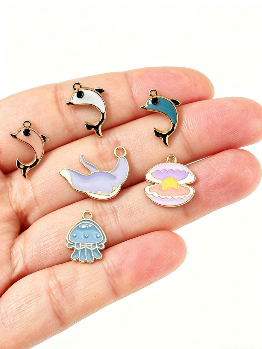 10/20pcs Ocean Series Cute Dolphin Alloy Oil Drop Pendant DIY Earring Necklace Accessories - Multicolor - View 1