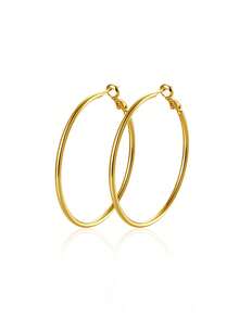1pc European And American Minimalist Style Thin Hoop Polished Gold Large Earrings, Copper Material With Multiple Sizes Available (3-7CM), Versatile Face-Slimming Metal Ear Jewelry, Suitable For Daily Commute, Vacation And Casual Street Style, Fashionable Must-Have High Street Accessory For Girls - Gold - View 9