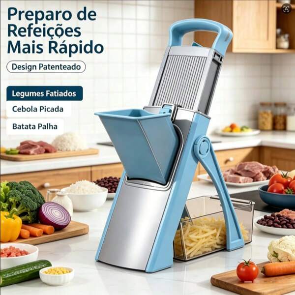 Cortador de Legumes Manual Multifuncional com Recipiente Removível, Ralador de Cebola e Julienne de Batata, Utensílio Prático para Cozinha Doméstica