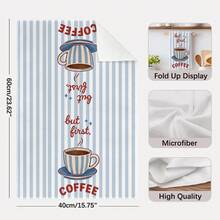 2PCS Blue Striped Coffee Healing Theme Printed Kitchen Towels, 40*60cm Rectangular Microfiber Dish Cloths, Tablecloths, Hand Towels, Kitchen Decor, Home Decor, Housewarming Gift For Neighbors, Perfect For Kitchen And Bathroom Use, Suitable For Housewives And Family Gatherings, High Cost-Performance, Home Essential - Royal Blue - View 4