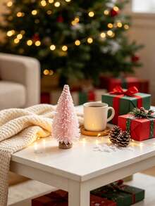 6pcs/1pc Mini Bottle Brush Christmas Tree With Wooden Base, Christmas Decoration, Artificial Plastic Mini Tree Handmade Ornament, Winter Snowy Christmas Table Party Decor (Pink) - Pink - View 5