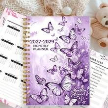 1pc A5 Paper Cover 2027-2029 3 Year Monthly Spiral Planner, Vintage Watercolor Colorful Butterfly Wildflower Print Calendar Journal, For Long-Term Monthly Schedule & Goal Tracking School Supplies - Butterfly - View 9