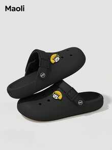 MAOLI Summer New Casual Hollow Sandals, Soft And Comfortable Beach Flat Slippers, Unisex Couples Solid Color Fashion Slip-On Open Toe Quick-Drying Breathable Shoes, Can DIY Accessory Matching - Black (little Girl) - View 11