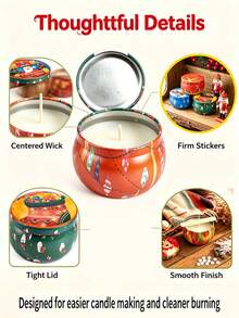 Xmas Candle Making Craft Set 50 Pieces, 10 Random Christmas Pattern Storage Tins Equipped With 40 Professional Candle Making Supplies, Great For DIY Hobby Projects And Brightening Up Holiday Party Scenes - 50pcs/10 Sets/5 - View 4