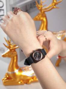 REBIRTH 1件女款復古方形藝術風格石英機芯手錶，適合日常配戴 - 黑色 - 查看 4