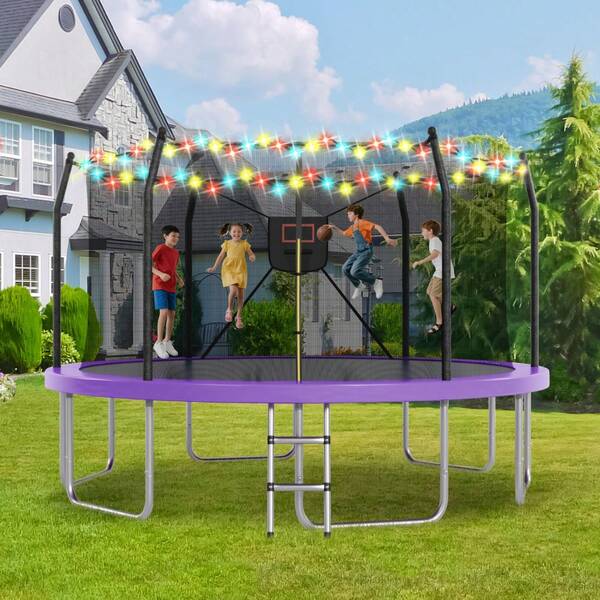 Young Generation / No Import Fees: 14FT Large Trampoline, Outdoor Entertainment Circular Trampoline, Curved Rod, And Ladder, Outdoor Parties, Enjoy Fun And  Outdoor Amusement Facilities At Night