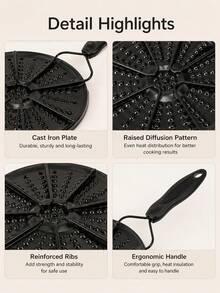 Premium Black Iron Heat Diffuser Plate With Quick Heating Solid Heat Conduction Plate For Home Cooks Anti Slip Flame Reducer Ideal For Soup Simmer Ring Gas Stove Glass Cooktop Converter For Coffee Milk Kitchen Essentials Kitchen Accesssories - Multicolor - View 11