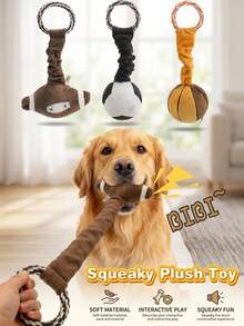 PETSIN 1pc Pet Sound Toy, Cute Football/Basketball/Rugby Design To Attract Pet's Attention, Built-In BB Sound Generator, Biting Triggers Sound To Stimulate Pet's Playing Interest, Elastic Stretch Design Suitable For Interactive Play - Multicolor - View 3