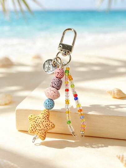 1pc Bohemian Style Volcanic Rock Vintage Beaded Bag Charm, Suitable For Vintage Style Bags, Vacation Style Bag Decoration, Keychain Ornament