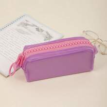 1pc Jelly-Like Stationery Storage Box, 5 Colors Available, Dopamine Pencil Case, Minimalist Solid Color Durable Bag, Upright Stable, Large Capacity Daily Stationery Box, Back To School Gift, School Activity Giveaway, Large Zipper Pencil Pouch - Multicolor - View 17