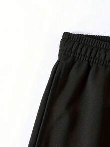 SU ER Men's Summer Casual Elastic Waist Drawstring Loose Draped Lazy Wide Leg Curved Hem Long Pants - Black - View 5