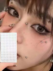 [1 Set Waterproof Faux Piercing Jewelry]180pcs Waterproof Faux Piercing Jewelry, Including Self-Adhesive Lip Rings, Eyebrow Rings, Nose Rings And Belly Button Jewelry. Back To School Colorful Face Rhinestone Sticker Set, Portable Makeup Bag Storage. Nail Tip Decoration. - Multicolor - View 1
