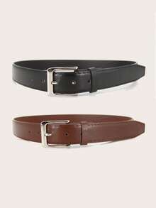 1pc Men's Square Buckle Leather Belt, Versatile Minimalist Commuter Belt, Unisex Jeans Belt - Multicolor - View 6