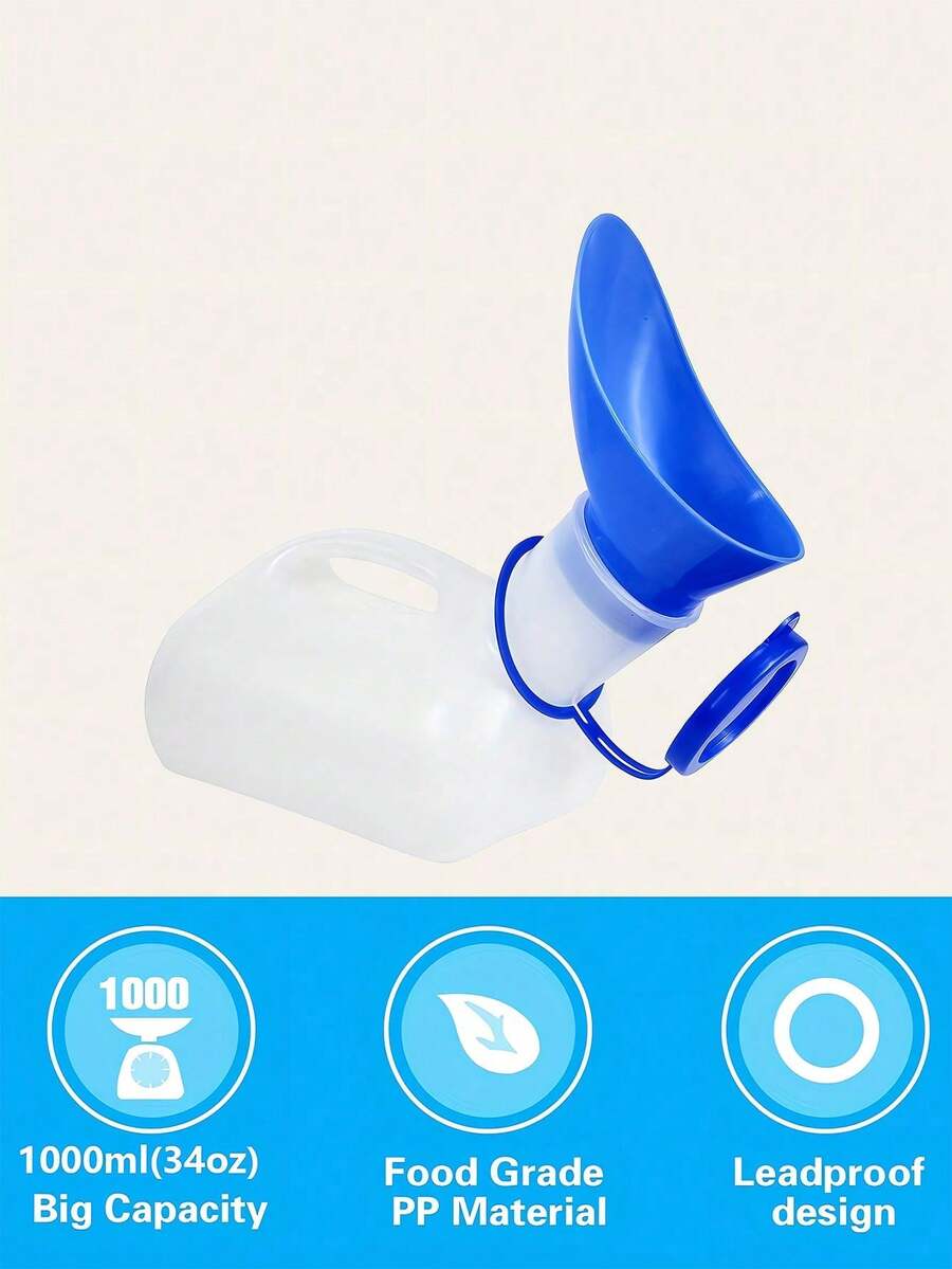 1pc Portable 34oz Urine Collection Bottle With Lid And Female Funnel, Unisex Emergency Urinal Device, Suitable For Travel And Hospital Use, Urine Container For Elderly Patients, Camping Car Long-Distance Travel Hygiene Solution - Multicolor - View 1