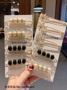 6入組時尚假珍珠和鑽石裝飾胸針,適合女性日常穿著 - 彩色 - 查看 20