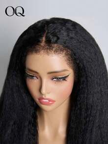 OQ 13x6 Transparent Lace Frontal Wig, Curly Straight Hair, 4C Curly Edge, 16-20 Inches, 150% Density, Natural Black, Unprocessed Human Hair, Natural Fashion, Natural Appearance, Suitable For Beginners - S1 - View 9