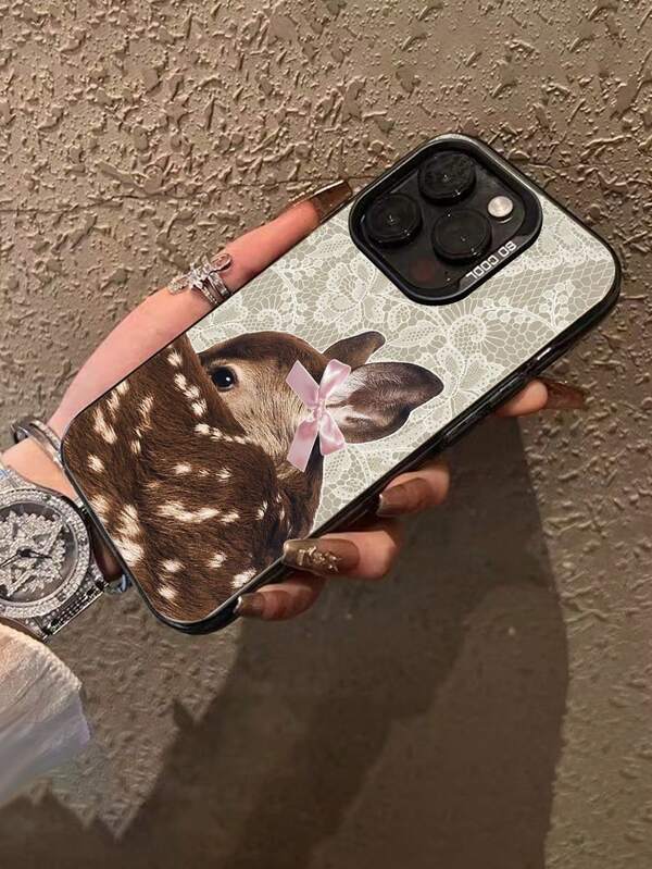 1pc Minimalist Personalized Bow Deer 2D Pattern Phone Case, Comfortable Grip, Anti-Slip & Waterproof, Compatible With Apple 17/16/15/14/13/12/11 Pro Max And Galaxy S24/S23/S22/S21/A54/A53/A52/A34/A15 Series, Cute Gift For Friends, Family, Couples, Yourself On Birthday, Christmas