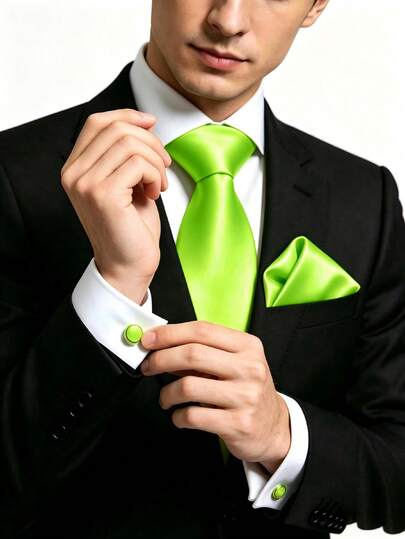 1 Set Men's 8cm Satin Tie, Pocket Square And Cufflinks Set, Suitable For Business Meetings, Wedding Party Groom Tie Set