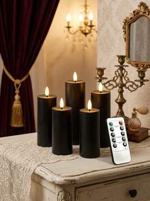 5 piezas Velas sin llama, Velas electrónicas LED alimentadas por batería con control remoto y función de temporizador, adecuadas para bodas, cumpleaños, Halloween, Navidad, decoración gótica (Negro) - negro - Ver 2
