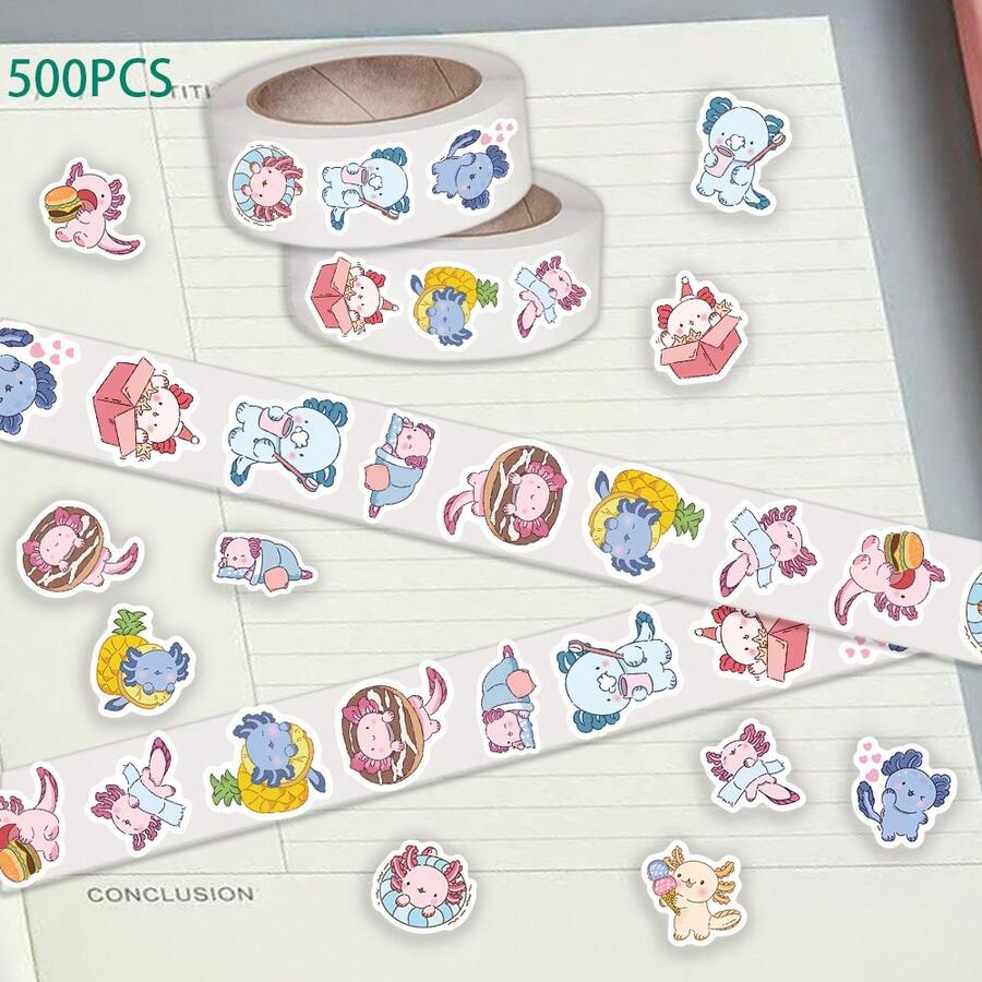 500 Sheets/Reel Hexagonal Dragon's Adorable Daily Life Beautiful Cartoon Sticker DIY Decorative Notebook Phone Case Envelope Skateboard Decals - Multicolor - View 1