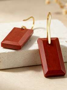 Yumfeel Vintage Faceted Square Red Stone Pendant Earrings, Healing Natural Crystal, Symbolizing Good Luck & Wealth, Christmas/Wedding, Valentine's Day Gift - Redstone - View 4