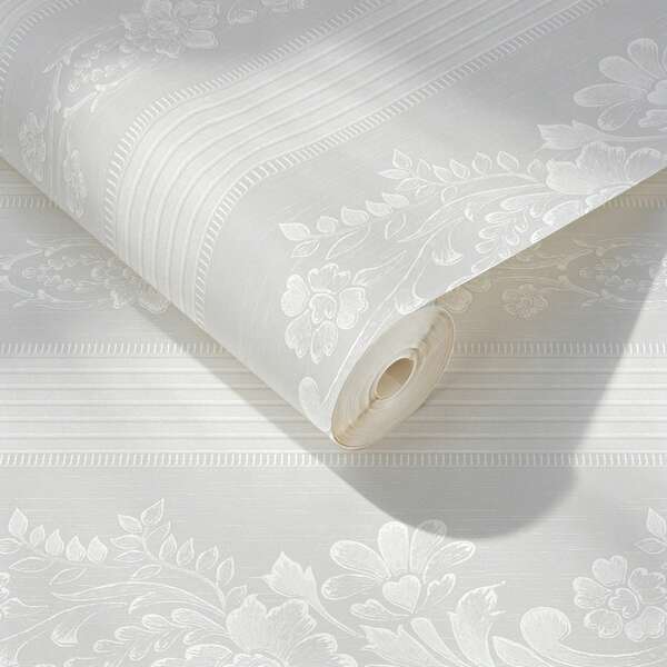 1 Roll European Style White Floral Line Self-Adhesive Wallpaper, Vinyl Peel And Stick Removable Wall Sticker, Suitable For Bedroom, Living Room, Kitchen Home Decor, Furniture Refurbishment Wallpaper