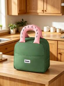 1pc/6pcs Back To School Cute Number Handle Lunch Tote Bag, Classic Plaid And Solid Color Options, Front Extra Pocket, Smooth Zipper, Large Capacity Interior Space For Meals And Utensils, Portable Design Suitable For Daily Commute, Picnic And Outdoor Short Trips - Multicolor - View 9