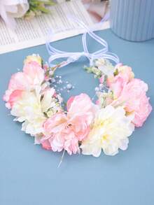 1pc Bohemian Pastoral Style Fresh Warm Yellow Floral Wreath, Unique Bridal Hair Accessory For Wedding - White - View 4