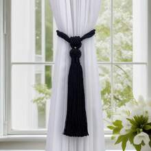 1/2 Set Handmade Braided Single Rope Tassel Curtain Tiebacks, Creative Easy-To-Hang Curtain Storage Straps, Adjustable, Rope Decor Set For Bedroom And Dining Room - Multicolor - View 4