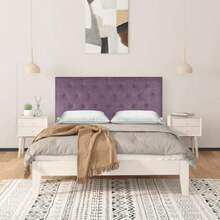 Cabecero tapizado de cama Serrat en tela nido antimanchas con rombos en diferentes tamaños y colores. BedStore - VIOLETA - Ver 2
