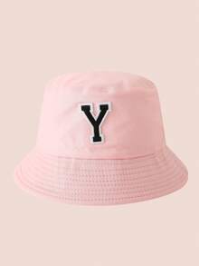 1 pezzo Cappello a secchio per bambini con ricamo lettere A-Z rosa, cappello leggero per protezione solare, adatto per attività all'aperto di ragazzi e ragazze - Black Label - Cappello da pescatore rosa - Visualizzare 35