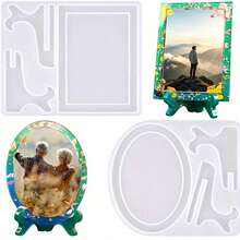 Set de 2 piezas (1 rectangular + 1 ovalada), Molde de resina para hacer marcos de fotos DIY, molde para marco rectangular y ovalado con soporte de base, molde de silicona para hacer regalos DIY para bodas, San Valentín, aniversarios, decoración del hogar, regalos para familiares y amigos, regalos de vacaciones y cumpleaños - 2 moldes para marco de fotos. - Ver 10