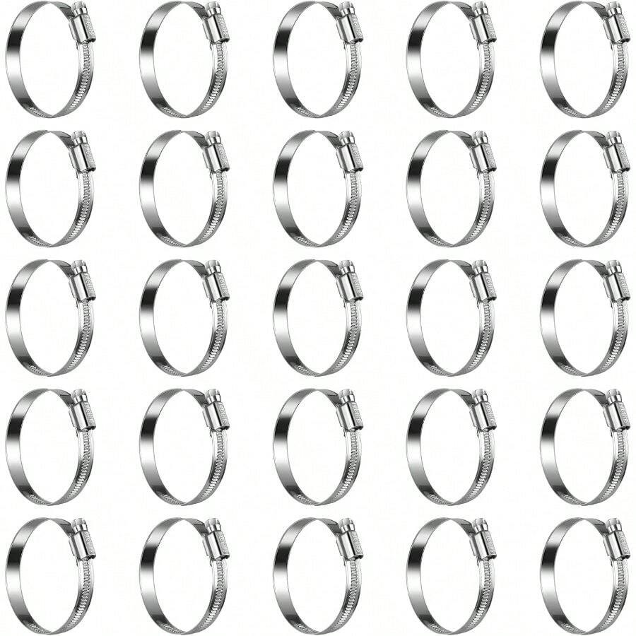 Non-Slip Stainless Steel Worm Gear Hose Clamps 2 To 2-3/4"(50-70mm) SAE Size 36, 5/16"Hex Soft Hose Adjustable Automotive, Fuel Line, Garden, Heater, Radiator, 25Pack - 25 + SAE#36(2 to 2-3/4) - View 1
