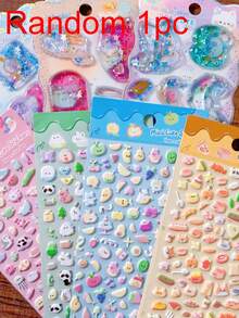 Authentic 3D Colorful Water-Filled Liquid Glitter Crystal Stickers, Cute Rabbit Penguin Animal DIY Handmade Decoration Decals - Multicolor - View 9